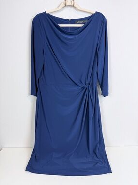 Lauren Ralph Lauren Black Label Blue Cowl-Neck Jersey Knit Midi Dress 14